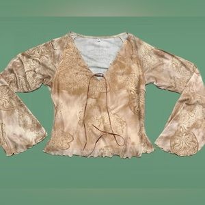 Y2K lettuce trim flare sleeve tie up